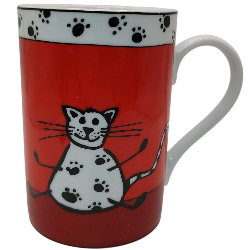 Pier One Imports Cat Coffee Mug Porcelain Mouse Red Black Tea‎ Cup Ten Ounce